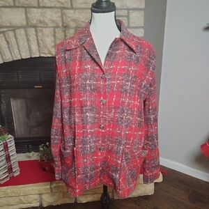 Vintage Red Plaid Women's Button-Down Blazer Miss Dallas Large